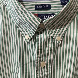 Chaps Shirt Mens XL Green Striped Button Down‎ Long Sleeve Cotton Blend